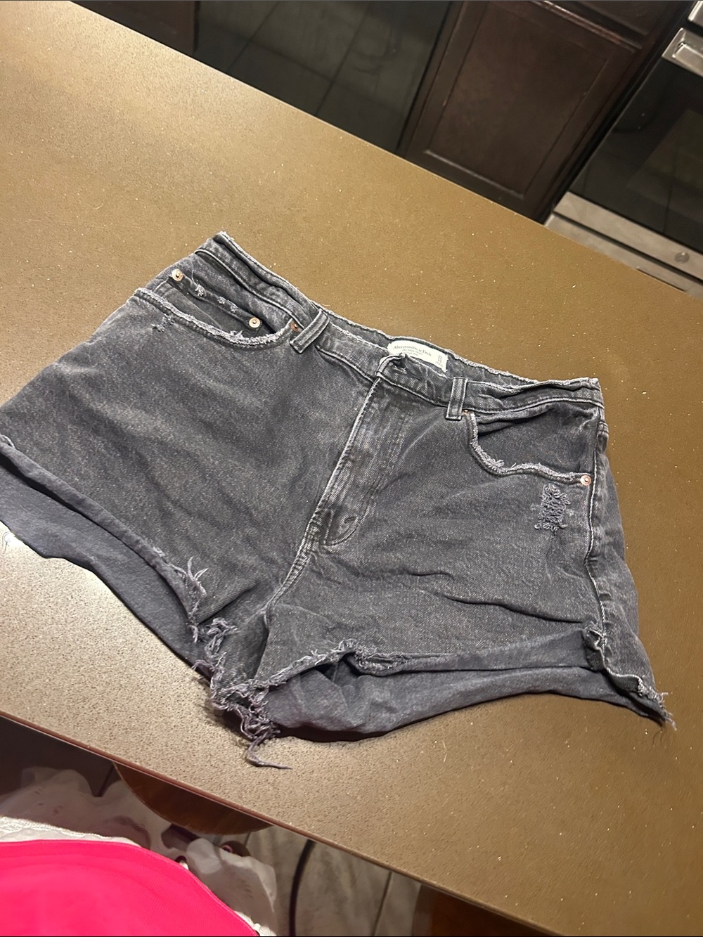 Abercrombie & Fitch Washed Black Distressed Denim Shorts